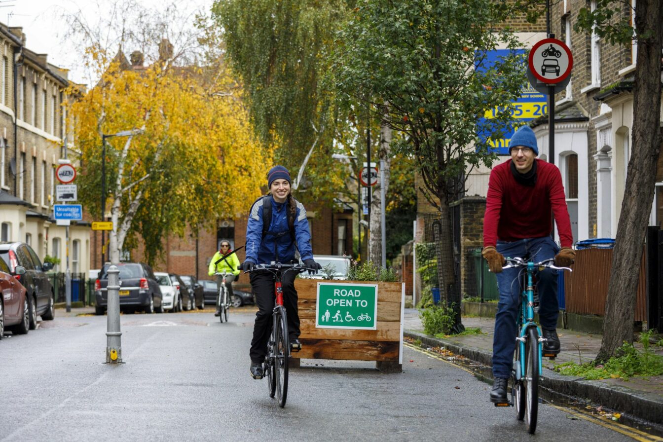 Low Traffic Neighbourhood (LTN) with happy people cycling