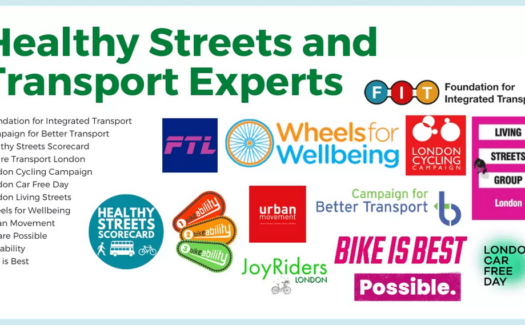 Graphic showing the logos of a number of Healthy Streets and Transport export groups and organisations