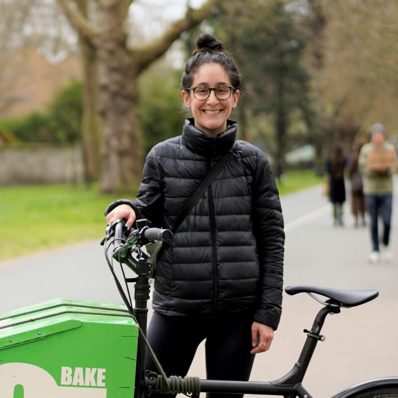 Woman with green cargo bike
