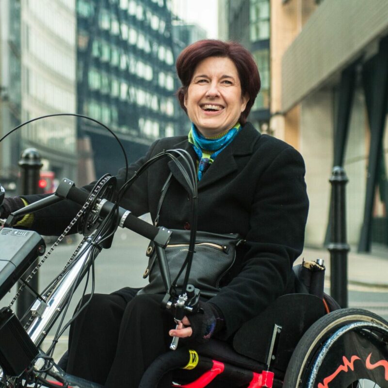 Isabelle Clement Wheels for Wellbeing disability cycling with adapted cycle