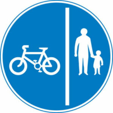 Blue circle sign segregated cycle-pedestrian route