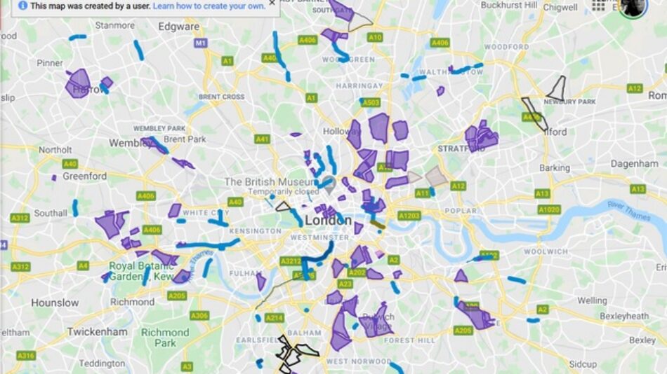 An image showing one layer of the safe cycling in London map