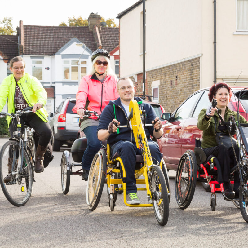 Wheels for wellbeing people on adapted cycles - hand cycle, trike