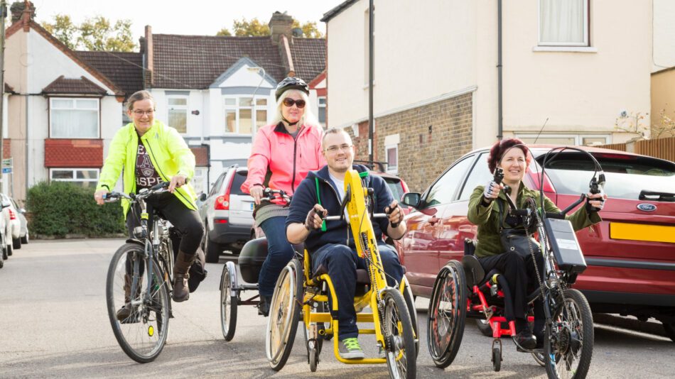 Wheels for wellbeing people on adapted cycles - hand cycle, trike