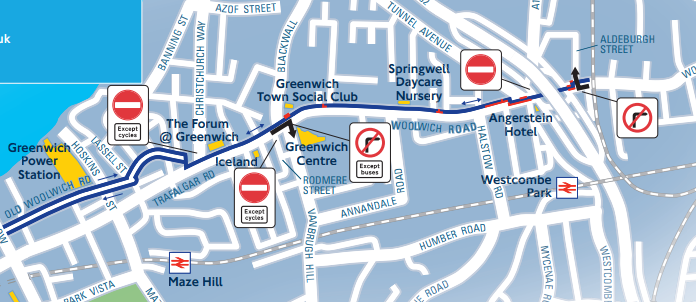 Map of Cycleway 4 from Greenwich to Woolwich