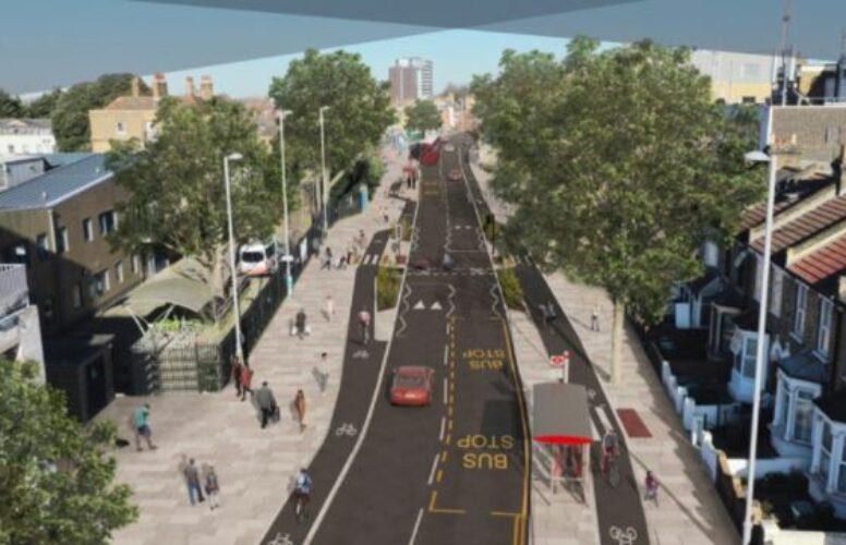 Hoe Street Scheme CGI with cycle lanes