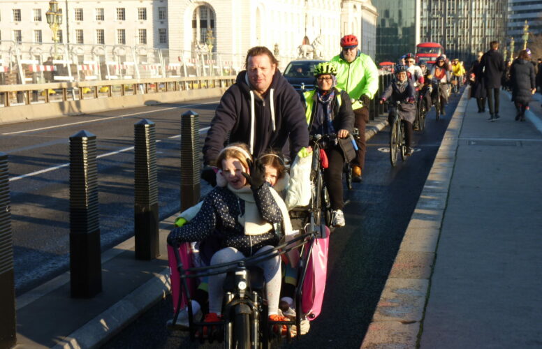 LCC protest ride with children in cargo bike