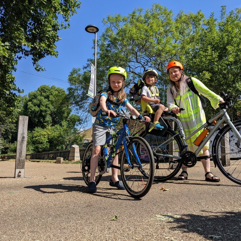 Family with children and bikes