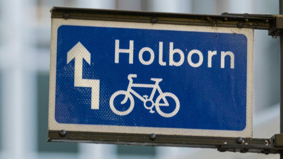 Holborn cycle lane blue traffic sign